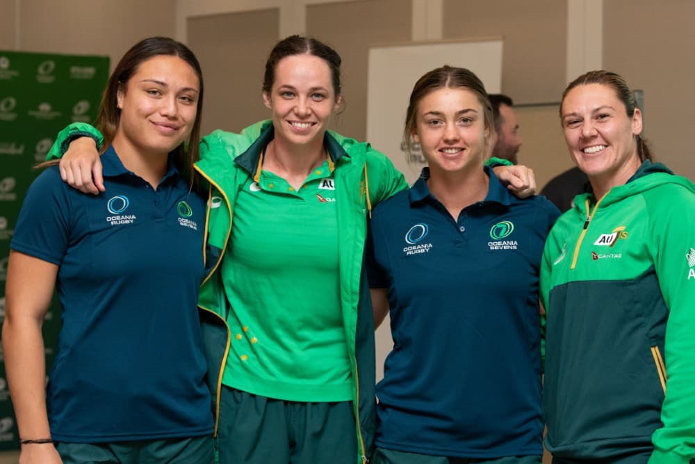 Aussie 7s Women's Team members during the 2021 PacificAus Sports Oceania Sevens Official Welcoming function