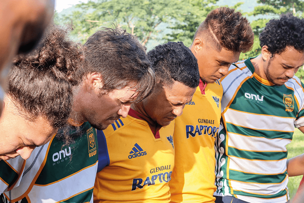 Cook Islands and American scrimmage before kick off the Pacific Games Rugby 7s