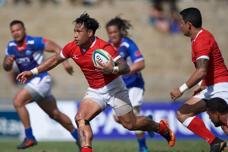 Tonga scrum-half Sonatane Takulua on the change against Samoa at the World Rugby Pacific Nations Cup 2018 at ANZ Stadium in Suva on 16 June. (Photo: Zoomfiji)