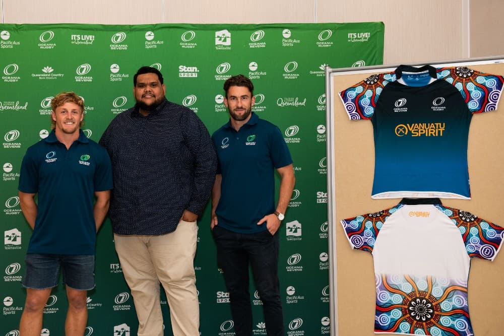 Oceania Rugby jersey artist Luke Duffy and Oceania men's captain Stu Dunbar