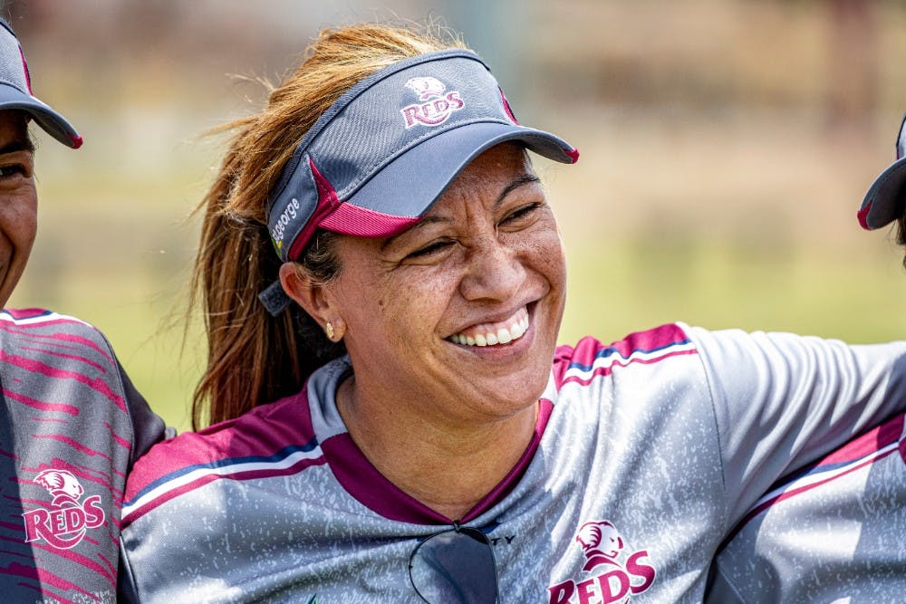 Reds women's coach Moana Virtue is set to pull on the boots against the Broncos in a touch exhibition for bushfire relief. Photo: QRU Media/Brendan Hertel