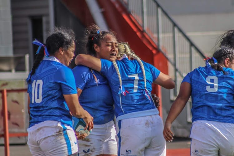 Samoa celebrate a Try against Tonga during 2022 Oceania Rugby Women's Championship