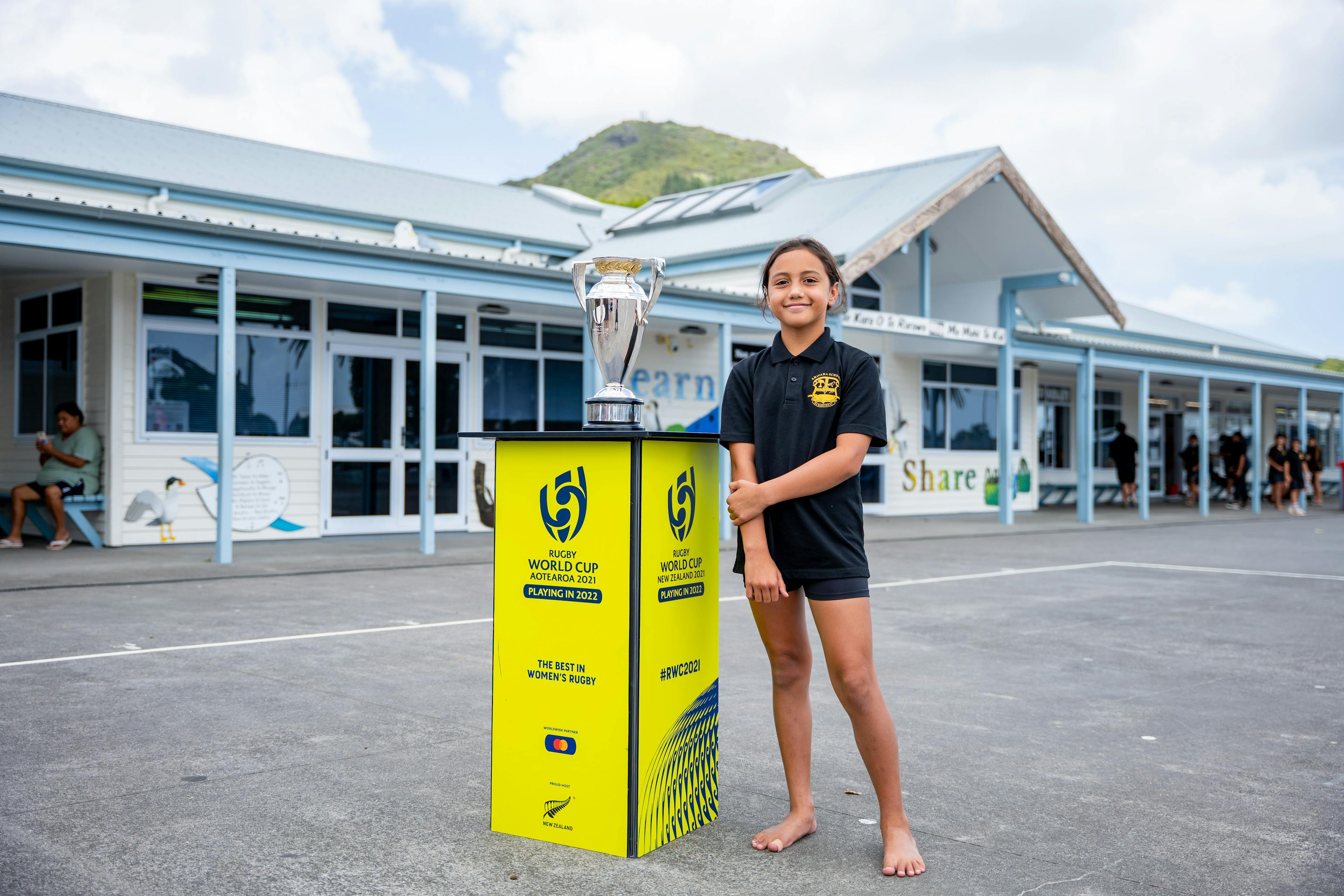 Ahipara with RWC Trophy ahead of the tour commencing 
