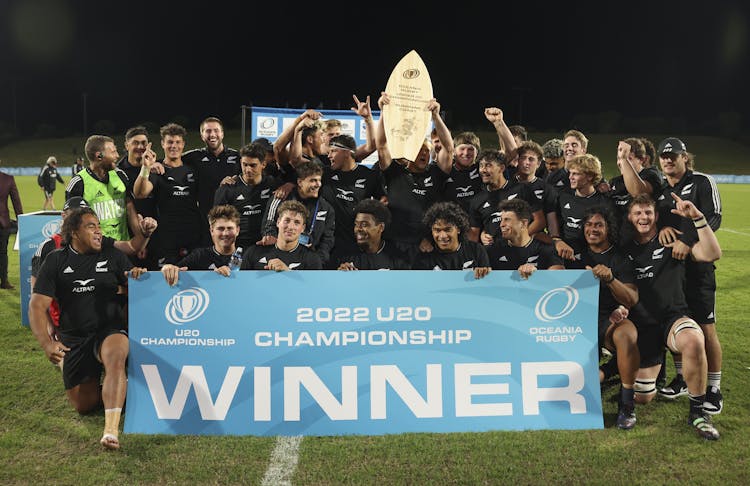 New Zealand celebrate winning 2022 Oceania Rugby U20 Championship (photo: Pete Wallis)